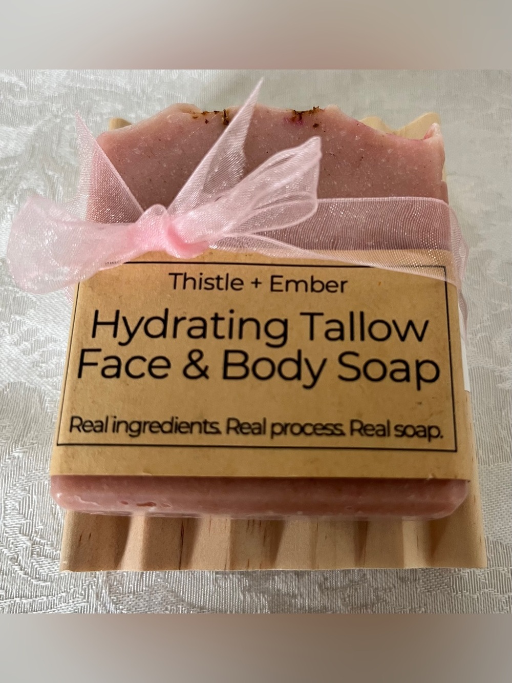 Hydrating Tallow Face & Body Soap with Wood Soap Holder Handcrafted
